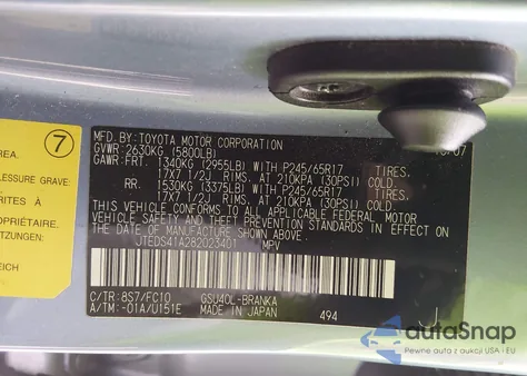 2008 Toyota Highlander from USA, damaged, VIN JTEDS41A282023401